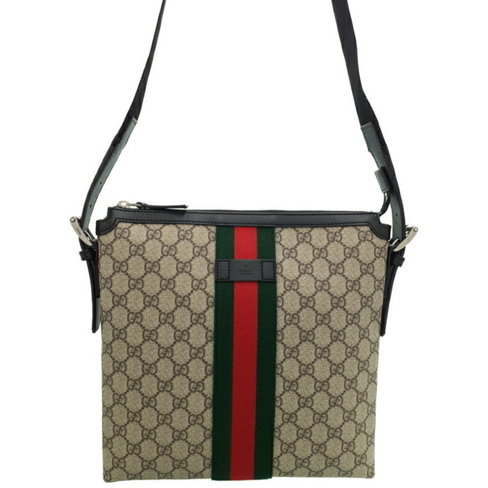 Gucci Shoulder GG Supreme Beige Web Brown Messenger Bag - Picture 2 of 9